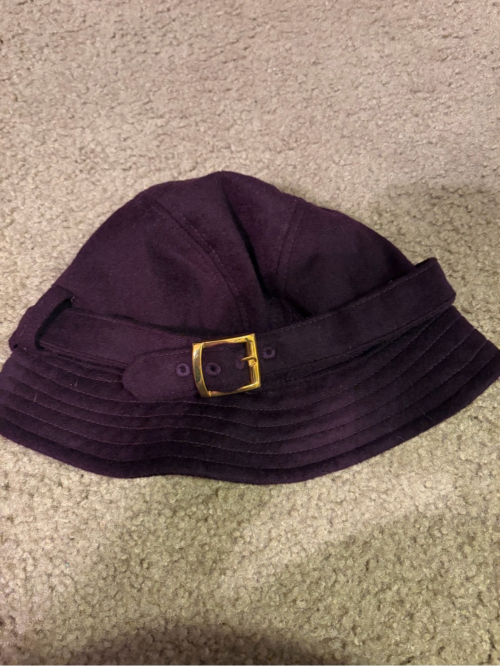 Saks Fifth Avenue Deep Purple Bucket Hat with Gold Buckle